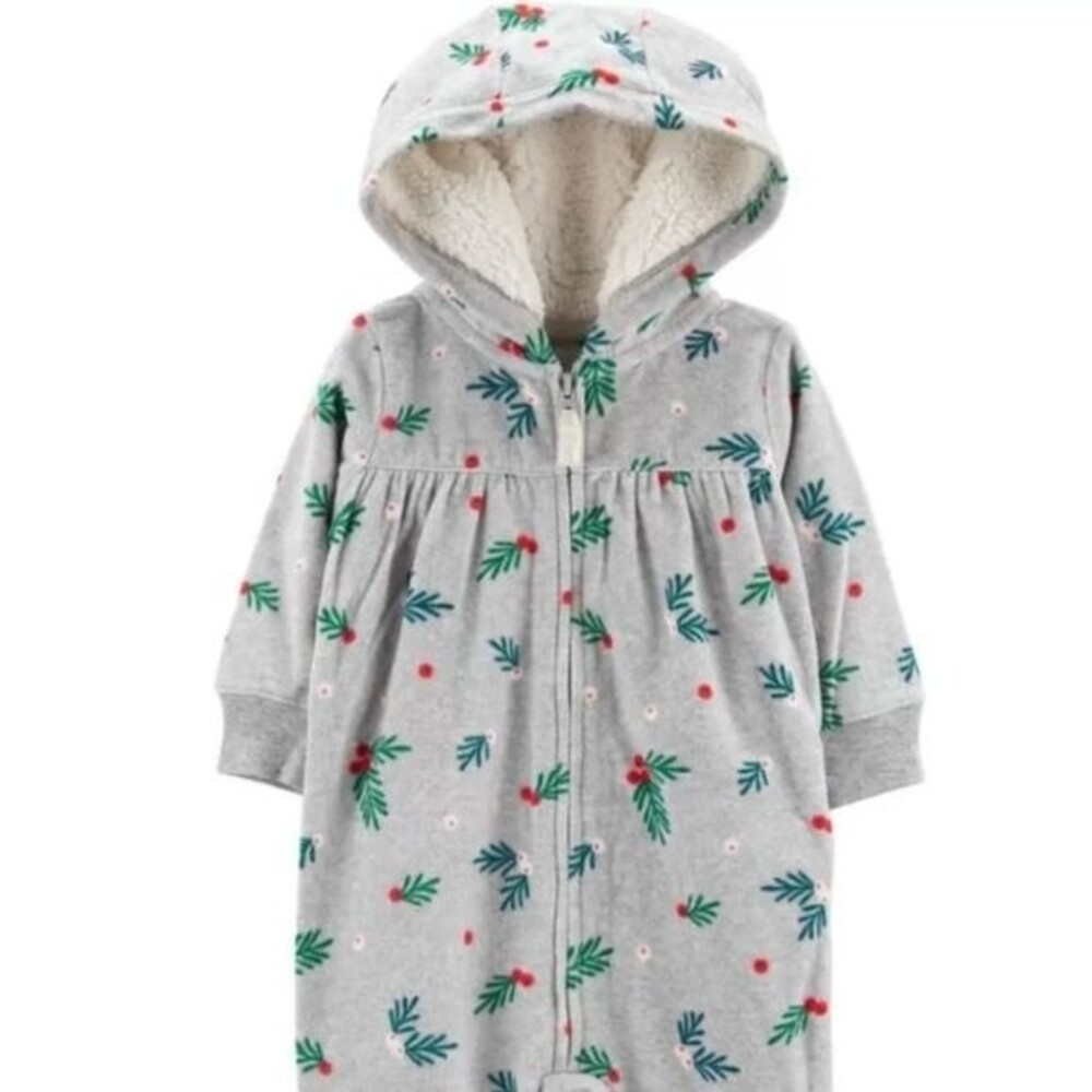 Carter's Holiday Holly Zip-Up Fleece Jumpsuit - 9mo